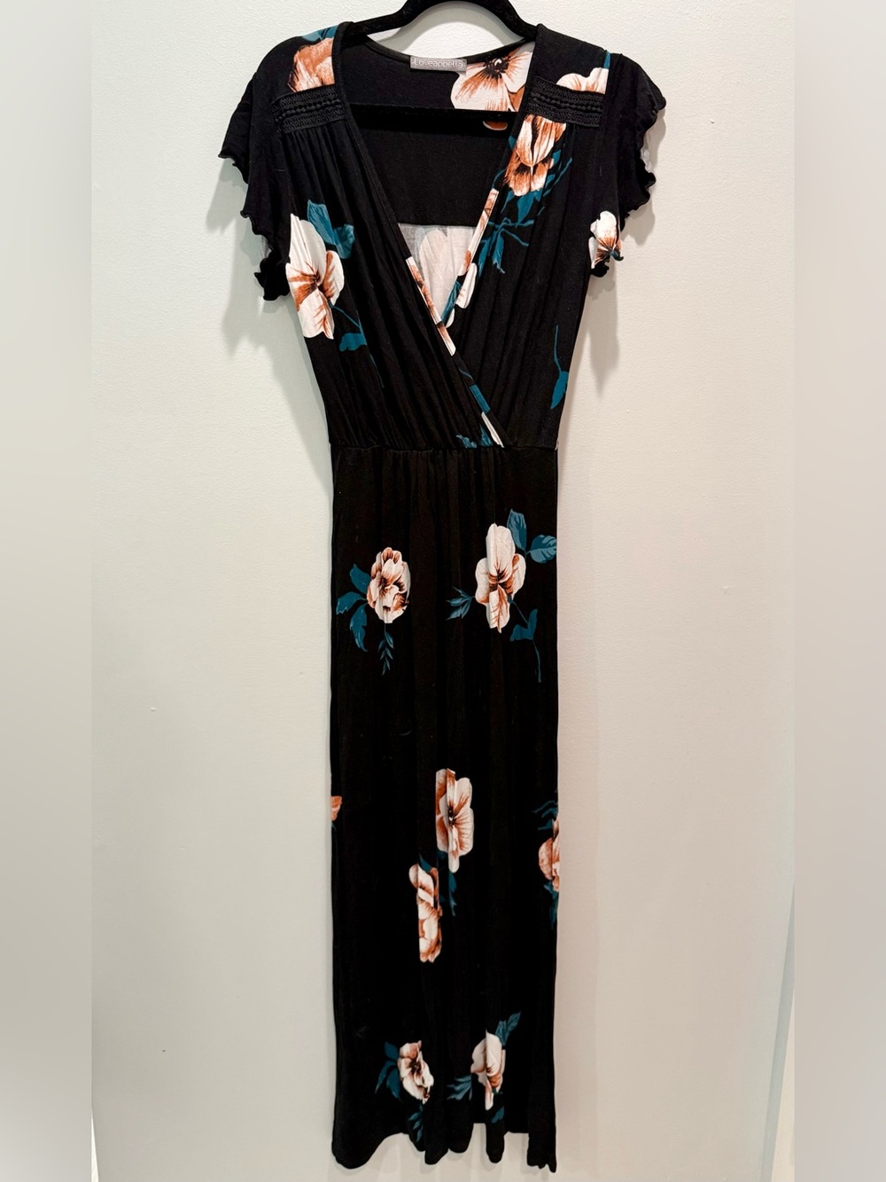 Loveappella Floral Faux Wrap Maxi Dress Black Pink Floral Summer Size M